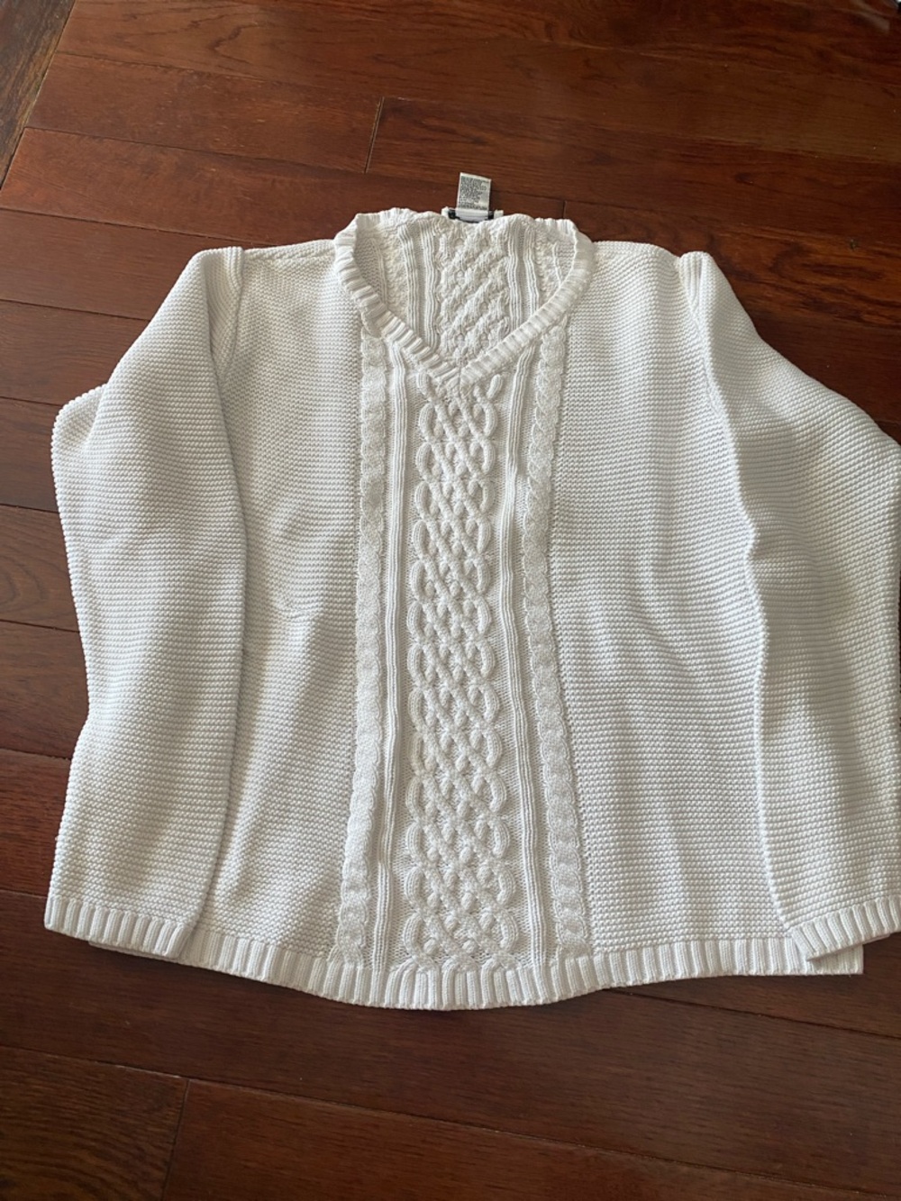 Talbots Cream Cable-Front V-Neck Sweater